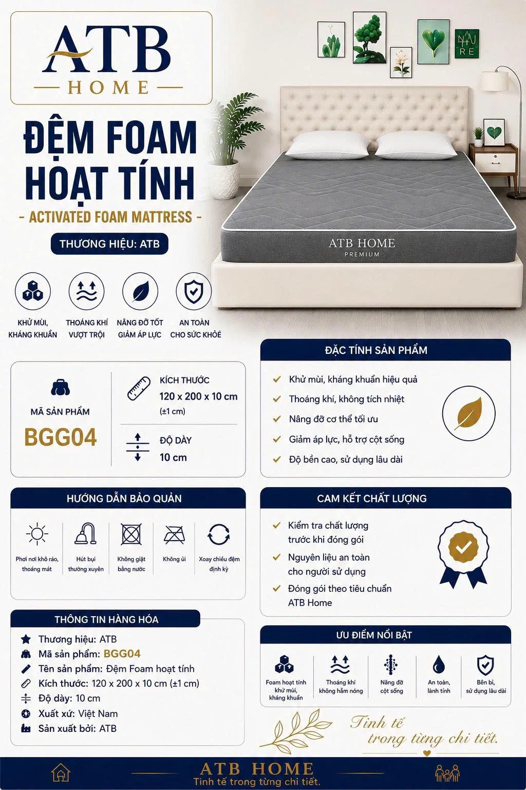 Đệm Foam hoạt tính ATB Home