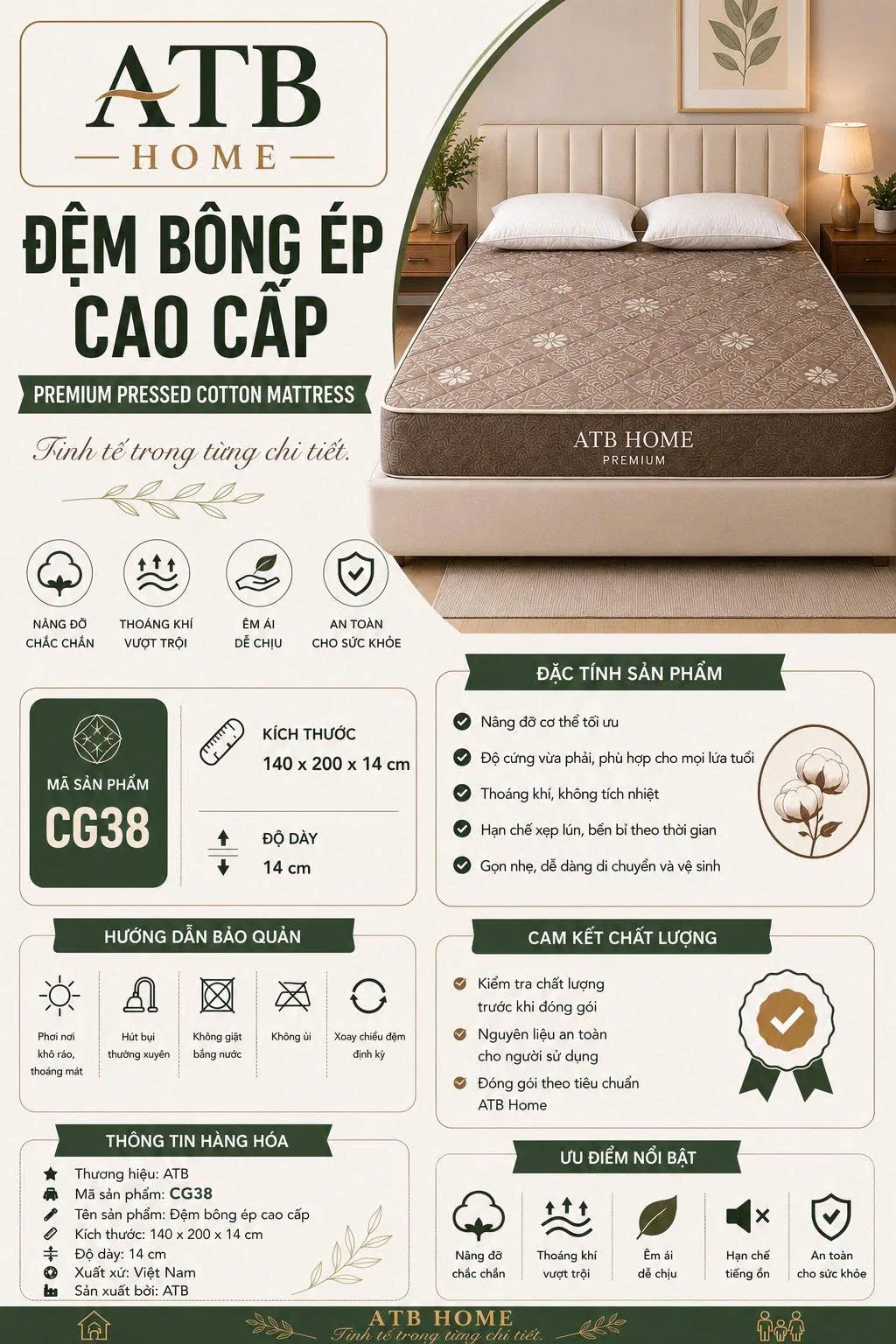 Đệm bông ép cao cấp ATB Home